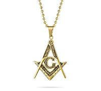 Bling Jewelry Colgante de Collar de Símbolo Masónico de Escuadra y Compás de Gran Sociedad Secreta de Francmasones Oxidado Negro para Hombres en Acero Inoxidable con Tono Dorado y Cadena de Bolas