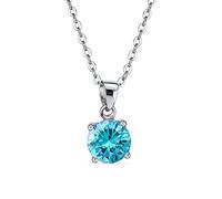 Bling Jewelry Colgante de Collar de Simulada Aguamarina de Circonita Cúbica Azul Claro Redonda de 1.5CTW AAA para Mujer en Plata de Ley .925