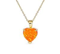 Bling Jewelry Colgante De Collar En Forma De Corazón De Ópalo Creado De 5CT En Solitario Con Engaste De Garra Naranja Para Mujer Chapado En Oro Amarillo De 14K Piedra De Nacimiento De Octubre