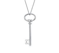 Bling Jewelry Colgante de Collar en Forma de Llave Ovalada Grande y Lisa para Mujer para Novia .925 Plata Esterlina 18 Pulgadas