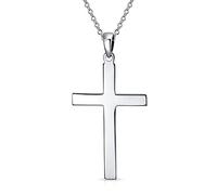 Bling Jewelry Collar De Colgante De Cruz Religiosa Personalizable Grande Unisex Tradicional Sencillo Básico Y Pulido En Plata De Ley .925 Para Mujeres Hombres Y Adolescentes