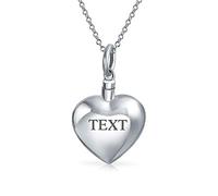 Bling Jewelry Colgante de relicario en forma de corazón grande grabable para mujeres, collar de urna conmemorativa para cenizas, plata de ley .925 grabado personalizado.
