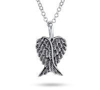 Bling Jewelry Collar Colgante De Amuleto Personalizado Con Corazón Emplumado Y Alas De Ángel Guardián Para Mujeres Adolescentes En Plata Esterlina .925 Envejecida