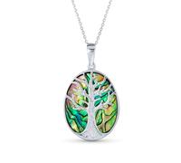 Bling Jewelry Collar colgante de árbol de los deseos, árbol de la vida, óvalo grande de concha de abulón arcoíris, joyería occidental para mujeres, plata esterlina .925