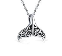 Bling Jewelry Collar colgante de cola de ballena de vida marina oceánica aleta de sirena luna de miel de vacaciones amante del mar náutico para mujeres hombres oxidado en plata esterlina .925