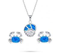 Bling Jewelry Collar Colgante De Concha De Ópalo Azul Inspirado En El Océano Para Vacaciones Tropicales En La Playa Náutica Y Juego De Joyas De Aretes De Cangrejo Para Mujeres .925 Plata Esterlina