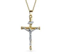 Bling Jewelry Collar Colgante De Cruz Crucifijo Inri Religioso Cristiano Tradicional De Jesús En Tono Dorado De 18 Quilates Para Mujeres Y Hombres