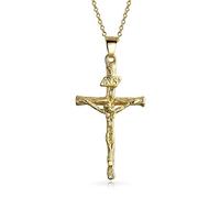 Bling Jewelry Collar Colgante De Cruz De Crucifijo Inri Religioso Cristiano Tradicional Para Mujeres Y Hombres Chapado En Oro De 18 Quilates