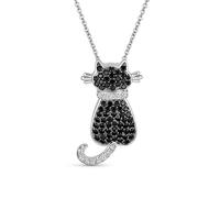 Bling Jewelry Collar Colgante De Gato Negro Bff: Joyería De Gatito De Animal Doméstico De Circonita Cúbica CZ Para Mujeres Y Adolescentes En Plateado Para Mejores Amigas Y Amantes De Los Gatos
