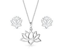 Bling Jewelry Collar Colgante De Loto Budista Zen Con Flor De Lirio Abierta Blossom Para Mujeres Adolescentes Yoguis Plata Esterlina .925 Con Opción De Hilo O Aretes