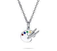 Bling Jewelry Collar Colgante De Pintor Dibujando Esmalte Multicolor, Paleta De Artista Del Futuro Con Pincel De Pintura, Para Mujeres Adolescentes, Profesoras De Arte. Plata Esterlina .925