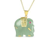 Bling Jewelry Collar con colgante de elefante indio de jade verde pálido de longevidad tribal estilo Bali para mujer, chapado en oro amarillo de 14K, plata de ley .925, 18 pulgadas.