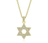 Bling Jewelry Collar con colgante tradicional de Hanukkah Estrella de David: acentos de CZ, chapado en oro de 14K y plata de ley para mujeres y adolescentes Bat Mitzvah