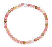 Bling Jewelry Collar de cuentas redondas de 10MM de jaspe taupe mixto simple multicolor y cuarzo rosa mate, joyería occidental para mujeres con cierre plateado de 17 pulgadas.
