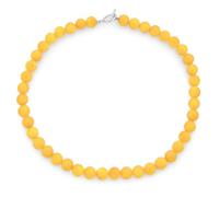 Bling Jewelry Collar de cuentas redondas de jade creado amarillo naranja clásico occidental simple liso de 10MM para mujeres adolescentes con cierre de palanca plateado de 19 pulgadas.