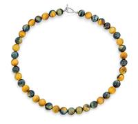 Bling Jewelry Collar de cuentas redondas de ojo de tigre marrón alternado gris negruzco simple occidental liso de 10MM para mujer con cierre plateado de 15 pulgadas.