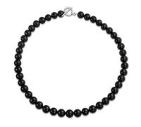 Bling Jewelry Collar de cuentas redondas de ónix negro clásico occidental simple básico de 10MM para mujer adolescente con cierre plateado de 19 pulgadas.