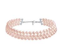 Bling Jewelry Collar De Gargantilla De Perlas Simuladas Rosadas De Tres Filas Anchas Tejidas A Mano Para Novias Para Adolescentes Y Mujeres Bañado En Plata
