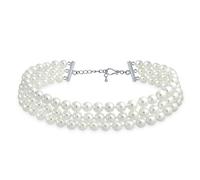Bling Jewelry Collar De Gargantilla De Tres Filas Anchas De Perlas Simuladas Blancas Tejido A Mano Para Novias Para Adolescentes Y Mujeres Plateado