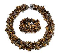 Bling Jewelry Collar Llamativo Con Tiras De Piedras De Ojo De Tigre Marron Para Mujer Set 18 Pulgadas