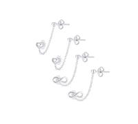 Bling Jewelry Conjunto de Dos Aretes de Nudo de Amor Símbolo de Infinito Mini Corazón Doble Perforado Cartílago Lóbulo de la Oreja Cadena & Arete de Estudio Para Mujeres .925 Plata Esterlina