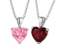 Bling Jewelry Conjunto De Dos Colgantes De Collar De Solitario Nupcial En Forma De Corazón De Elegancia Atemporal Rojo Y Rosa 5Ct AAA CZ Circonita Cúbica Para Mujeres Adolescentes .925 Plata De Ley