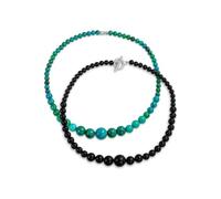 Bling Jewelry Conjunto de Dos Collares de Cuentas Redondas Graduadas Clásicas de Bolas Verde Azul Turquesa Comprimida Ónix Negro Joyería Occidental para Mujeres Plateado