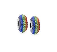 Bling Jewelry Conjunto de dos cuentas espaciadoras de cristal colorido de plata esterlina .925 con símbolo de derechos LGBTQ arcoíris para mujeres y adolescentes, compatible con pulsera europea