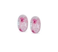 Bling Jewelry Conjunto De Dos Cuentas Espaciadoras De Cristal De Murano Con Núcleo De Plata Esterlina .925 Florales Rosa Y Blanco Que Se Ajustan A Pulseras Europeas Para Mujeres Y Adolescentes
