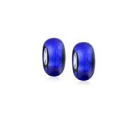 Bling Jewelry Conjunto de dos cuentas espaciadoras de cristal de Murano con núcleo de plata esterlina .925 y lámina azul marino, compatible con pulsera europea para mujeres adolescentes