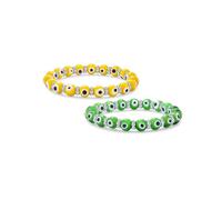 Conjunto de Dos Pulseras Elásticas de Cuentas de Vidrio Ojo Turco Amarillo Limón Verde Lima para Mujeres Adolescentes con Separadores de Cristal Rondelle para Protección y Buena Suerte