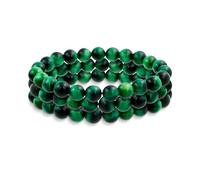 Bling Jewelry Conjunto de Tres Pulseras Elásticas de Cuentas Redondas de Ojo de Tigre Verde de 8MM de Piedras Semipreciosas para Mujeres Hombres Adolescentes Unisex de Una Sola Hebra