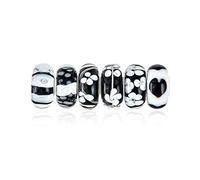 Conjunto Mixto De .925 Sterling Silver Core Translúcido Tonos De Blanco Negro Floral Murano Glass Swirl Charm Bead Espaciador Encaja Europea Pulsera Para Mujer Adolescente