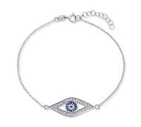 Bling Jewelry Delicado Minimalista Cubic Zirconia Pave Cz Azul Marino Evil Eye Charm Pulsera Para Mujeres Adolescentes .925 Plata Esterlina 7-8 Pulgadas Ajustable Hecho En Turquía