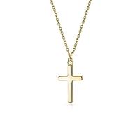 Bling Jewelry Delicado Y Pequeño Collar Con Colgante De Cruz Religiosa Plana Y Simple Para Mujeres Adolescentes Pulido En Oro Amarillo De 14K Plateado En Plata Esterlina .925