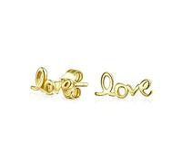 Bling Jewelry Diciendo Palabras Inspiradas Script Amor Stud Pendientes Para Mujeres Adolescentes Novia 14K Chapado En Oro Amarillo .925 Plata Esterlina