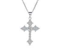 Bling Jewelry Elegante Bridal Cubic Zirconia Vintage CZ Cubic Zirconia Cristiano Botonee Cruz Colgante Collar Para Mujer Adolescente .925 Plata De Ley