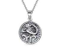 Bling Jewelry Escorpio Signo Del Zodiaco Horóscopo Astrología Ronda Medallón Colgante Para Hombres Mujeres Collar Antiqued Plata Esterlina