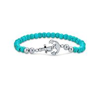 Bling Jewelry Estabilizado Apilable Azul Turquesa Cadena De Bolas De Cuerda Náutica Barco Ancla Pulsera Para Las Mujeres Los Hombres De Plata Tono De Acero Inoxidable