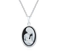 Bling Jewelry Estilo Clásico Antiguo Negro Blanco Oval Tallada Simple Enmarcado Victoriana Retrato De La Mujer Madre Y El Niño Cameo Collar Colgante Para Mujer Esposa .925 Plata De Ley