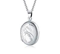 Bling Jewelry Estilo Vintage .925 Colgantes De Óvalo De Plata Para Mujeres Personalizados Grabado Floral Hoja Medallón Colgante Collar Tamaño Mediano Guarda Fotos