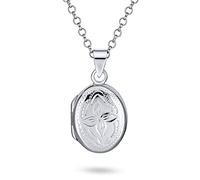 Bling Jewelry Estilo Vintage Delicado .925 Relicarios De Plata En Forma Ovalada Para Mujeres Personalizados Con Grabados Florales Colgante De Collar Con Foto Pequeña Para Guardar Imágenes