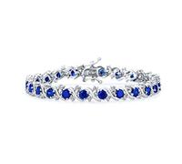 Bling Jewelry Fancy Prong Set Solitaire Ronda De Circonio Cúbico Azul Real Zafiro Simulado Aaa Cz Ola Pulsera De Tenis Para Las Mujeres Prom Novia De Plata Plateada 7 Pulgadas