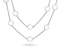 Bling Jewelry Flor Blanca Larga Chapado En Oro Esmalte Nacarado Estación Cadena Envolver Capa Trébol Collar Para Mujer 40 Pulgadas