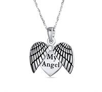 Bling Jewelry Grabado Diciendo Mi Ángel Pluma Ala Corazón Forma Relicario Collar Colgante Para Hija Para Mujer .925 Plata De Ley