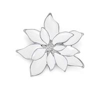 Bling Jewelry Gran Broche De Flor con Declaración para Fiestas Navideñas, De Pascua Y De Nochebuena para Mujeres - Esmalte Blanco, Borde Plateado