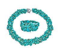 Bling Jewelry Grande De Ancho Estabilizado Turquesa Cluster Chips Bib Collar Llamativo Collar Pulsera Para Mujer Joyería Set