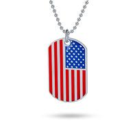Bling Jewelry Grande Engravable Rojo Blanco Azul Stripe Holiday American Usa Patriotic Flag Star Dog Tag Pendant Necklace For Men For Women Stainless Steel