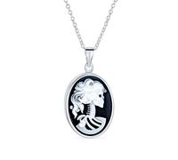 Bling Jewelry Hip Hop Goth Biker Joyería Blanco Negro Bisel Oval Lolita Mujer Joven Skelton Cameo Collar Llamativo Anillo Para Mujeres Adolescentes Punk Rock .925 Plata De Ley