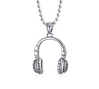 Bling Jewelry Hip Hop Music Lover Dj Auriculares Colgante Collar Para Hombres Para Adolescente Tono Plata Acero Inoxidable Con Cadena De Bolas